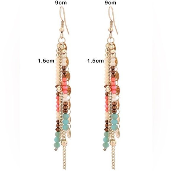 Trendy Festival Earrings | Gold Discs + Beaded Tassels - Picture 7 of 8